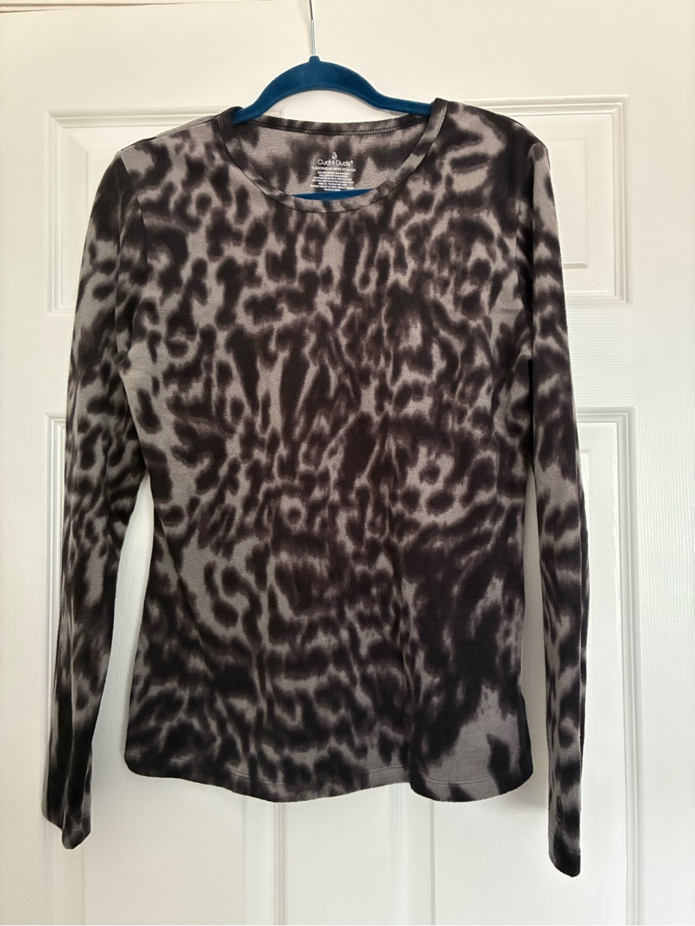 Cuddl Duds Women's Long-Sleeve Animal Print Top in Gray and Black